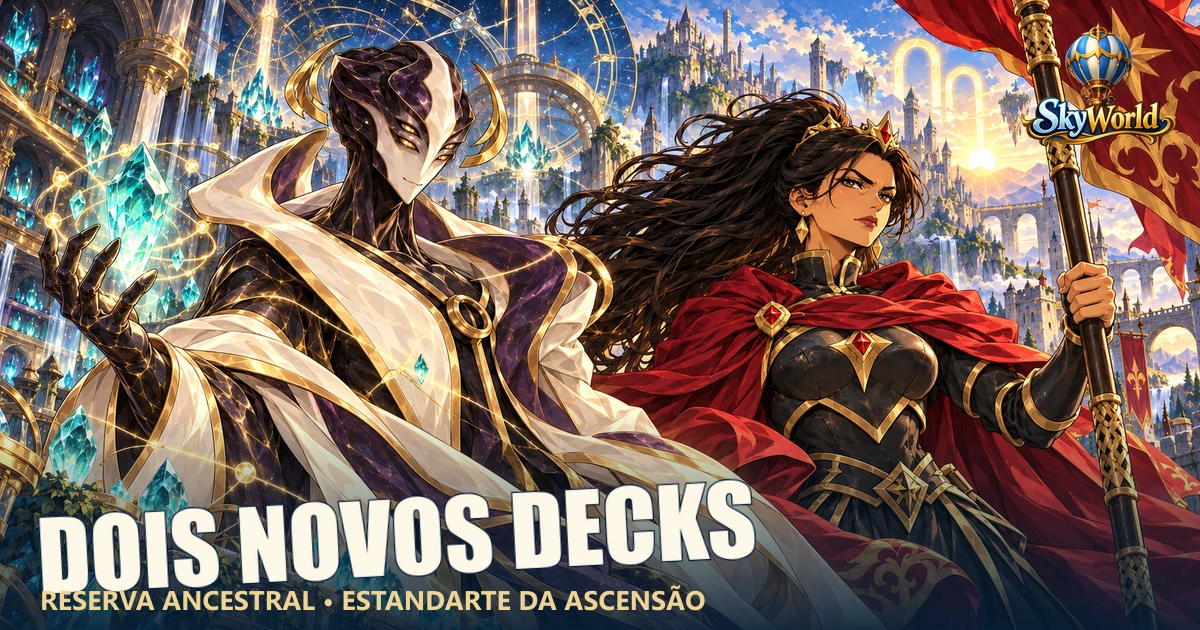 Morteus e Anastacia apresentam os decks Reserva Ancestral e Estandarte da Ascensão de Sky World.