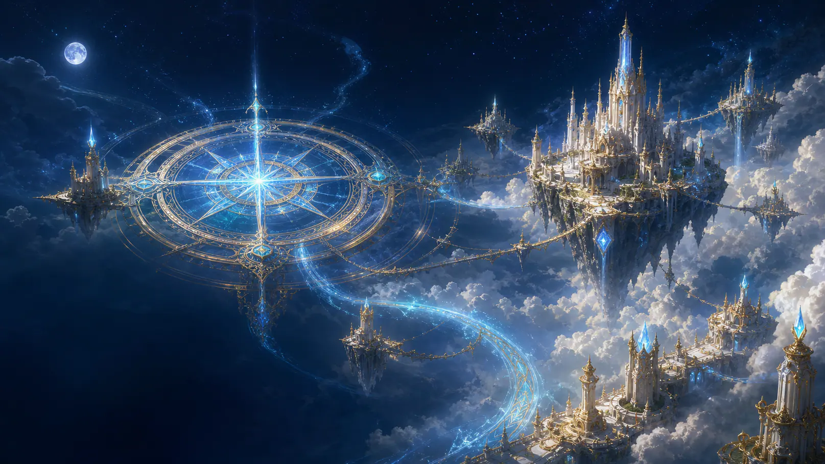 Reinos flutuantes ligados por uma bússola celestial no Roadmap de Sky World